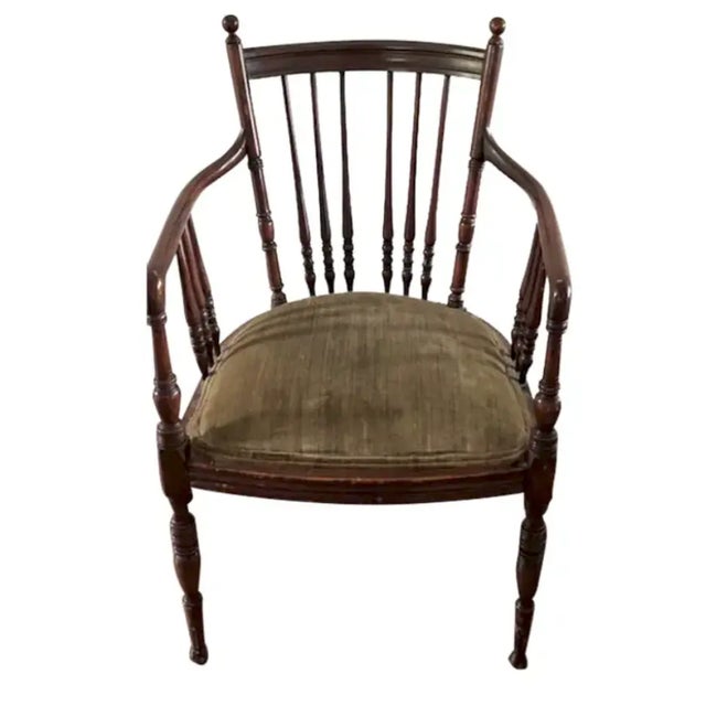 Antique English Spindle Carved Wood Arm Chair For Sale - Image 4 of 6