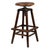 Antique 1910s industrial draftsman stool with a round wood seat, cast iron swivel adjustment, and tapered wood base with...