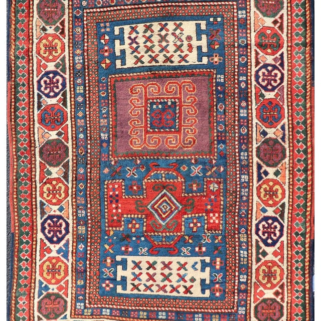 Antique Caucasian Kazak Rug With Geometrics Medallions 4'4" X7'0" For Sale - Image 4 of 14