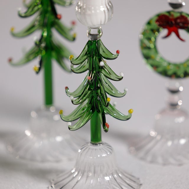 Clear & Green Holiday Tree Taper Candle Holders, Set of 4, 8.25", For Sale In Los Angeles - Image 6 of 6