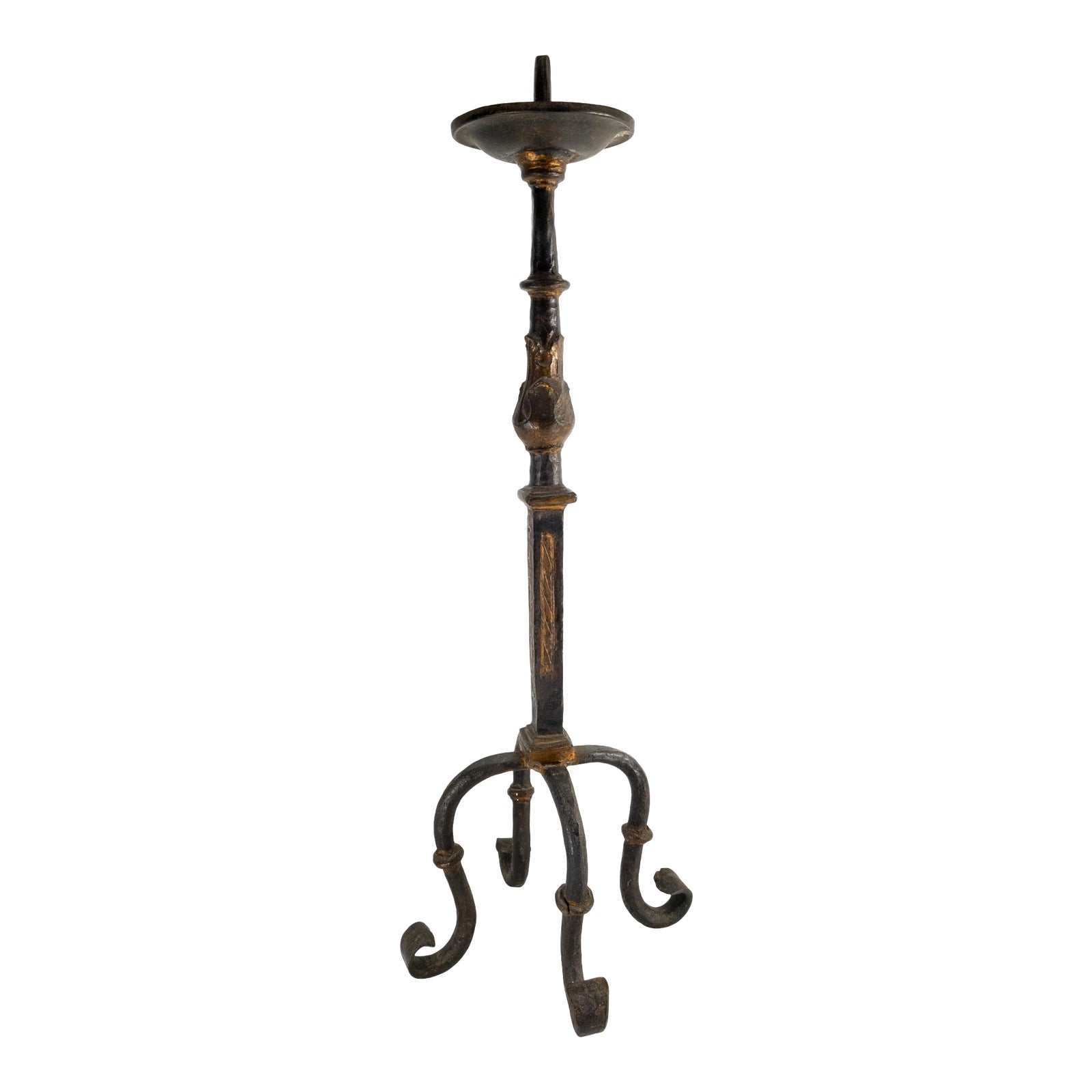 Mid 20th Century Iron Blacksmith Floor Candle Stand Holder