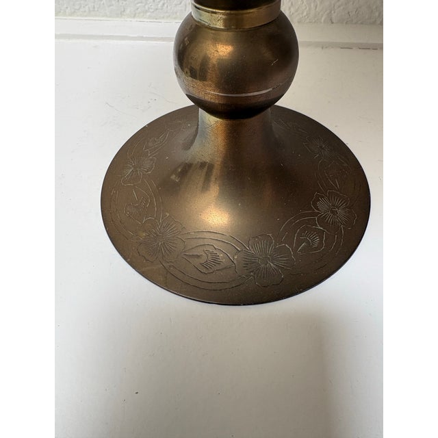 Vintage Etched French Floral Brass Pedestal Bowl For Sale - Image 11 of 11