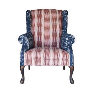 Guatemalan Textile Upholserted Wingback Chair For Sale