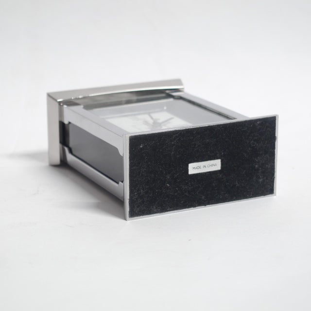 Art Deco Vintage Movado Solid Stainless Steel German Movement Desk Clock For Sale - Image 3 of 7