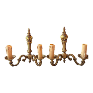 1950s Pair of Antique French Bronze Two-Arm Sconces – Heavy, Ornate Rococo Style, Natural Patina, Requires Rewiring