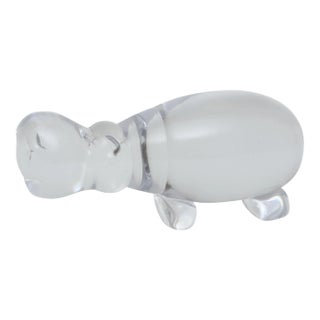 Vtg 60s Modernist Folke Walving MALERAS hippopotamus Crystal Glass Sculpture Sweden For Sale