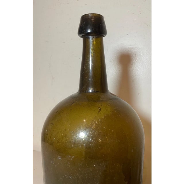 Large Rare Antique 1800's Hand Blown Green Glass Demijohn Carboy Wine Bottle Jar For Sale - Image 4 of 10