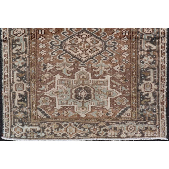 Antique Persian Heriz Rug With Geometric Medallion Design in Mocha, Blue, & Tan For Sale - Image 9 of 12