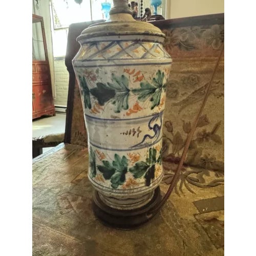 Green Hand Painted 17th Century Porcelain Apothecary Jar Table Lamp For Sale - Image 8 of 12