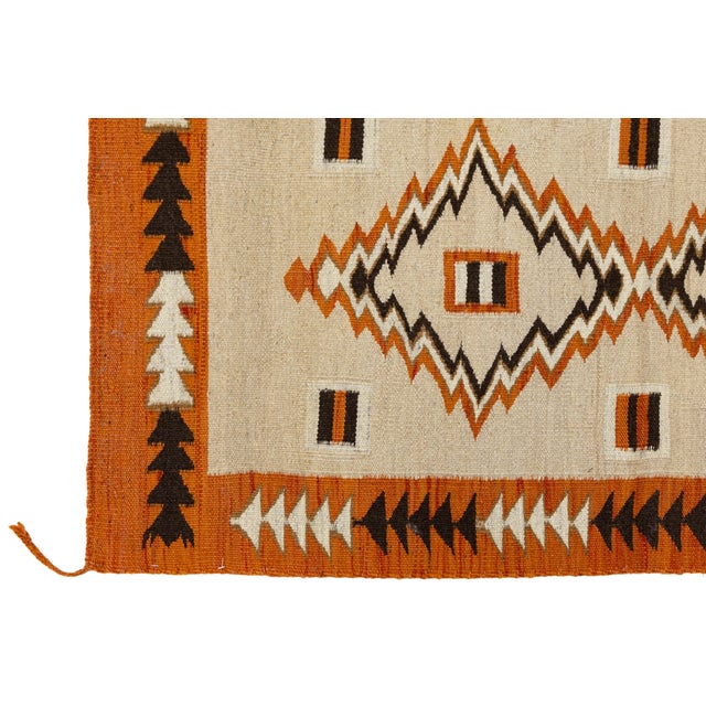 Textile Mid-Century Modern Navajo Style Terracotta and Cream Wool Flatweave Area Rug For Sale - Image 7 of 8