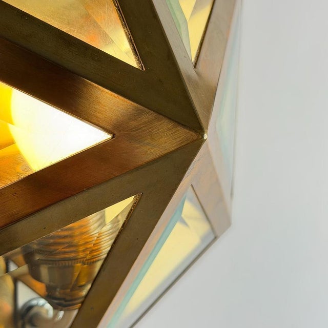 Hexagonal Brass and Beveled Glass Wall Sconces by Josef Hoffmann, 1970s, Set of 2 For Sale - Image 15 of 18