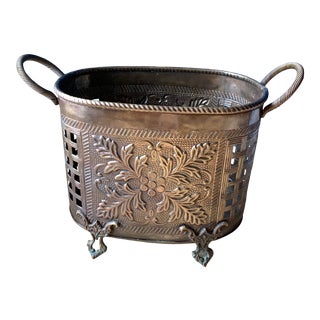 Vintage Embossed Bronze Footed Planter For Sale