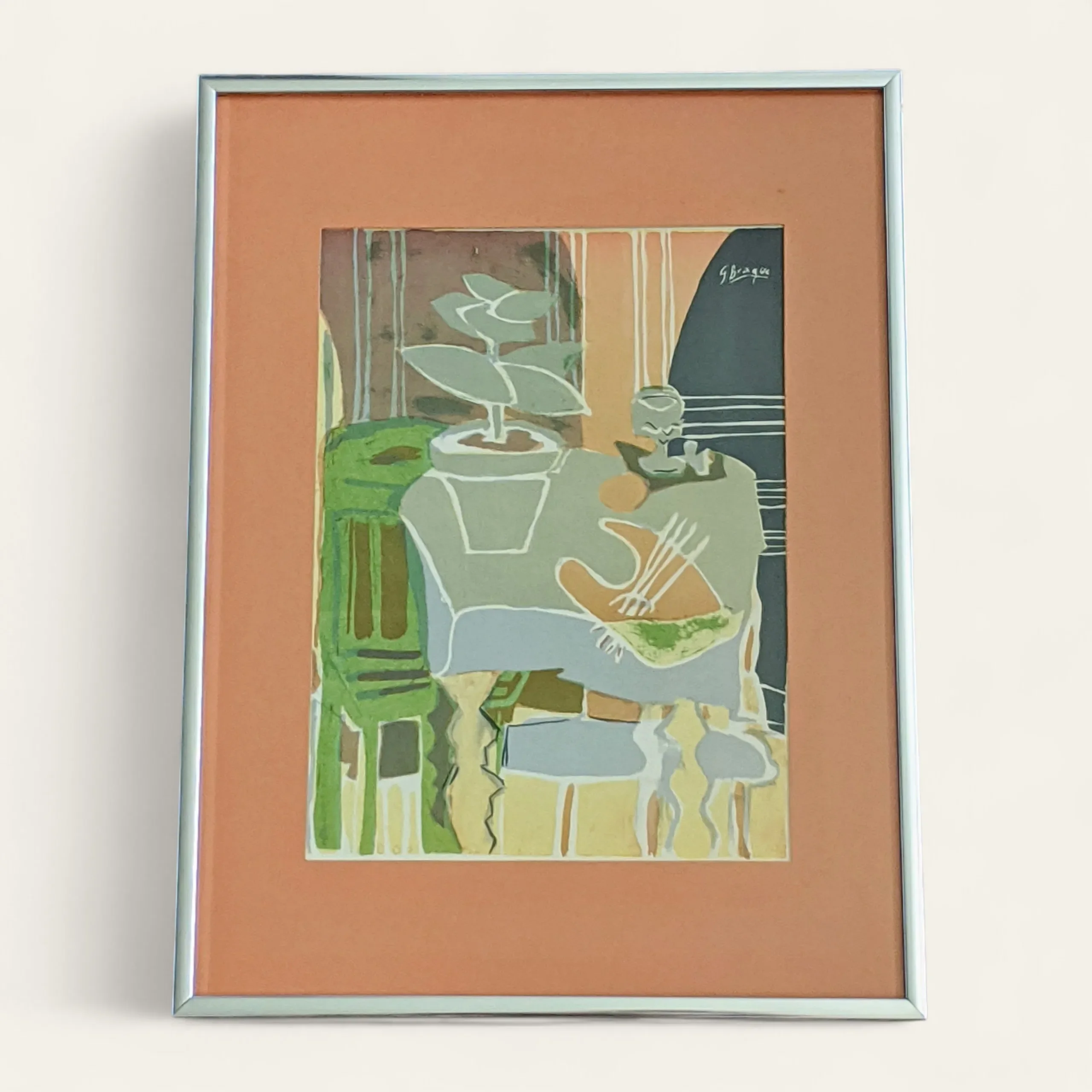ＧＥＯＲＧＥＳ　ＢＬＯＵＩＮ　【庭のテーブル】lithograph Mid 20th Century Cubism Still Life 