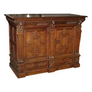 17th Century Flemish Hand-Carved Oak Antique Buffet With Lion Masks, Circa 1650 For Sale