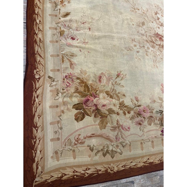 1850s Ivory Ground Floral Medallion Antique French Aubusson Flatweave Wool Rug For Sale In New York - Image 6 of 8