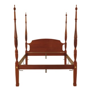 1990s Queen Size Solid Mahogany Rice Carved Poster Bed For Sale