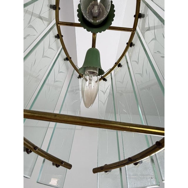 Gold Murano Glass and Brass Pendant Light in the style of Fontana Arte, 1950s For Sale - Image 8 of 9