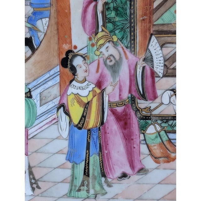 Chinese Antique Chinese Famille Rose Mandarin Figures Porcelain Plate, Mid-Qing Dynasty For Sale - Image 3 of 7