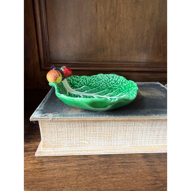 Ceramic Vintage Gift Ideas Creation Japan Green Cabbage Leaf Serving Dish, Mid Century Ceramic Tidbit Tray, Fruit Motif Majolica For Sale - Image 7 of 9