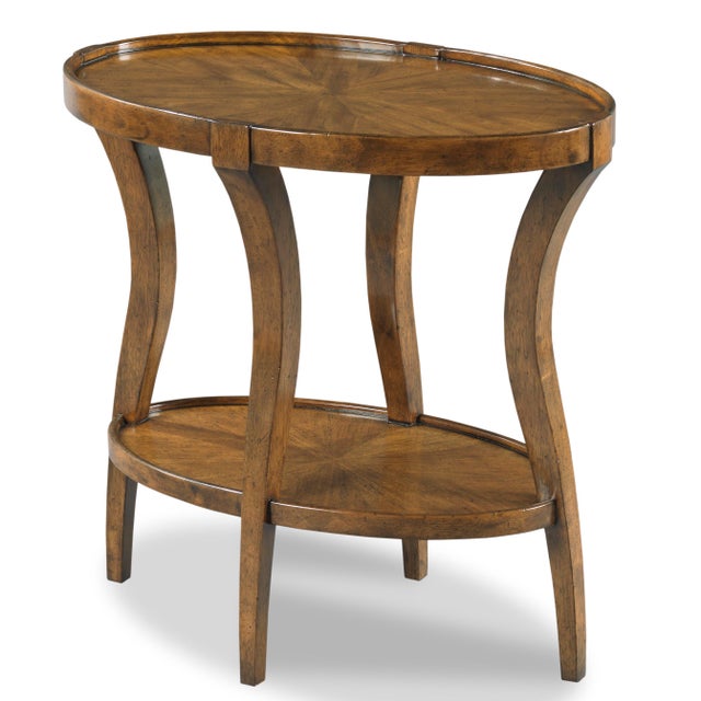 Transitional Linwood Oval Side Table in Brown For Sale - Image 3 of 3