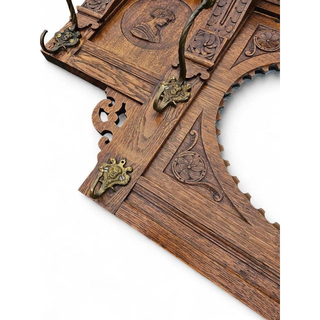 Dutch Entryway Wall Coat Rack in Carved Wood with Central Mirror, 1950s For Sale - Image 6 of 15