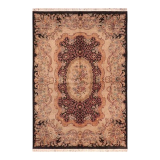 Art Nouveau 1990's Pak-Persian Black/Taupe Wool Rug - 6'2'' X 9'3'' For Sale