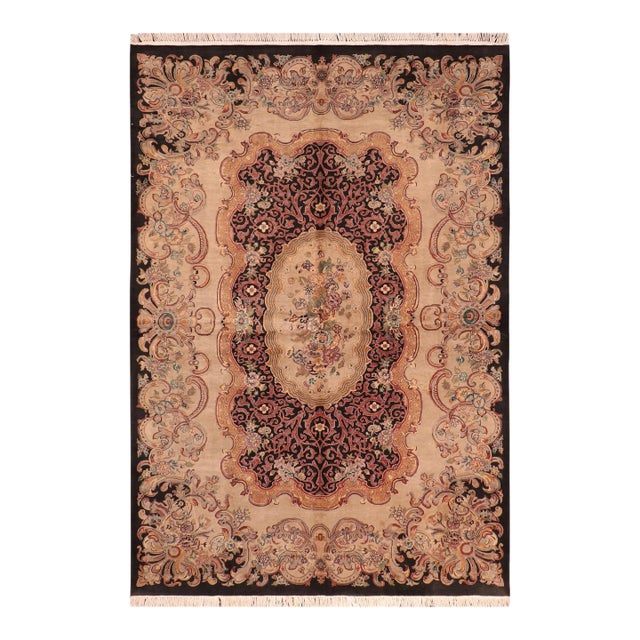 Art Nouveau 1990's Pak-Persian Black/Taupe Wool Rug - 6'2'' X 9'3'' For Sale