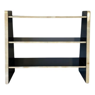 Italian Art Deco Style Parchment and Black Lacquer Bookcase, 1980s For Sale