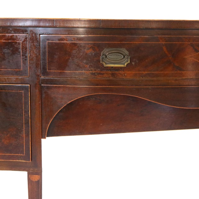 Antique Hepplewhite Flame Mahogany & Satinwood Inlaid & Banded Sideboard C1920 For Sale - Image 11 of 12