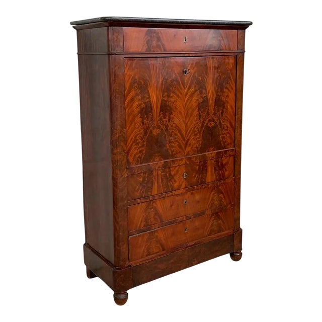 19th Century Classical Charles X Burled Mahogany Secretaire For Sale