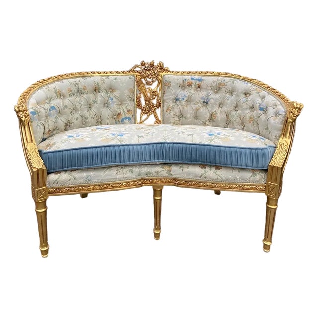 Late20C French LouisXVI Pistachio Gilt Beech Settee 1pc Gold For Sale