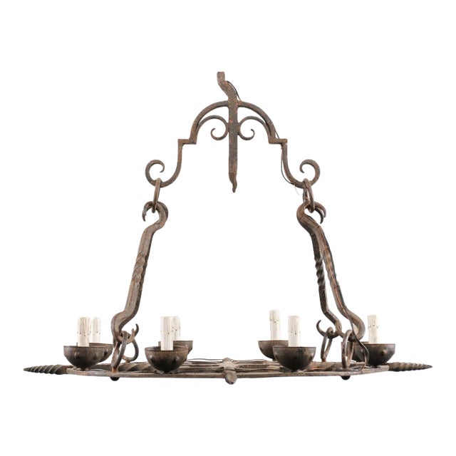 Mid 20th Century French Forged Iron Chandelier For Sale