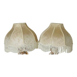 Vintage Victorian Bell Shape Fringed Silk Lamp Shades - a Pair For Sale