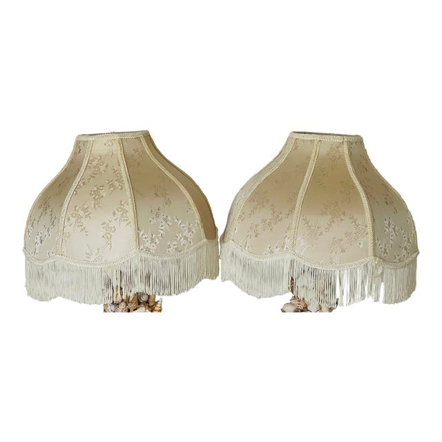Vintage Victorian Bell Shape Fringed Silk Lamp Shades - a Pair For Sale