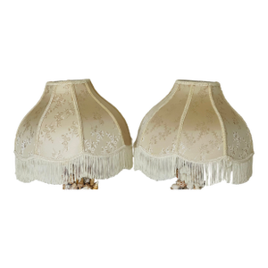 Vintage Victorian Bell Shape Fringed Silk Lamp Shades - a Pair