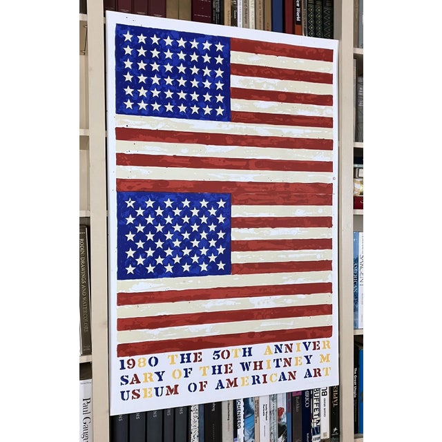 1980s Jasper Johns Two Flags 1980 Original 50th Anniversary of the Whitney Museum of American Art Exhibition Poster For Sale - Image 5 of 10