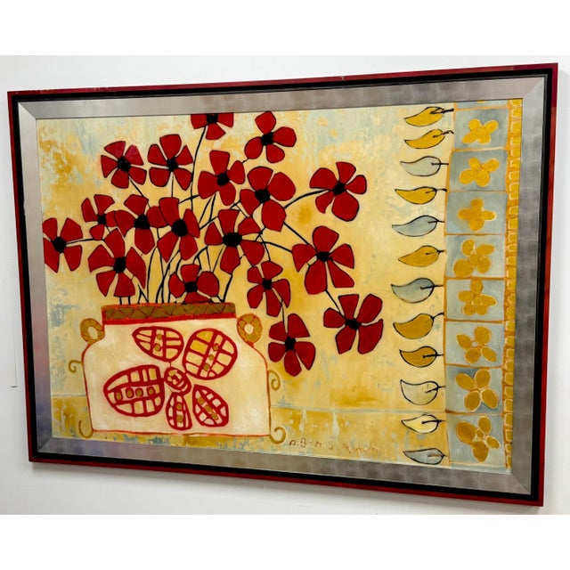 Modern Monumental Original Avi Ben Simhon Floral Still Life, Oil & Enamel on Canvas For Sale - Image 3 of 18