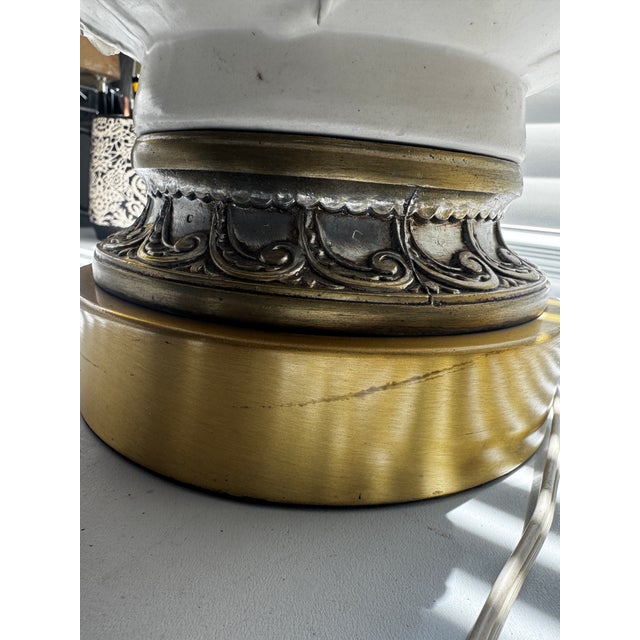 White 1960s Mid Century Modern Pair of Marbro Style Blane De Chine Table Lamps With Flowers For Sale - Image 8 of 8