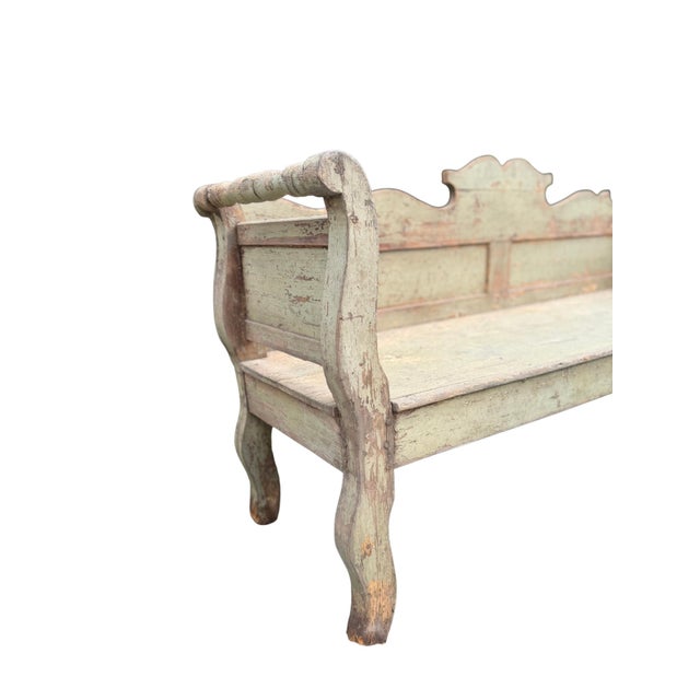 An incredible piece dating to the early 1800s. Antique European Pine sofa bench with its original paint finish, a tranquil...