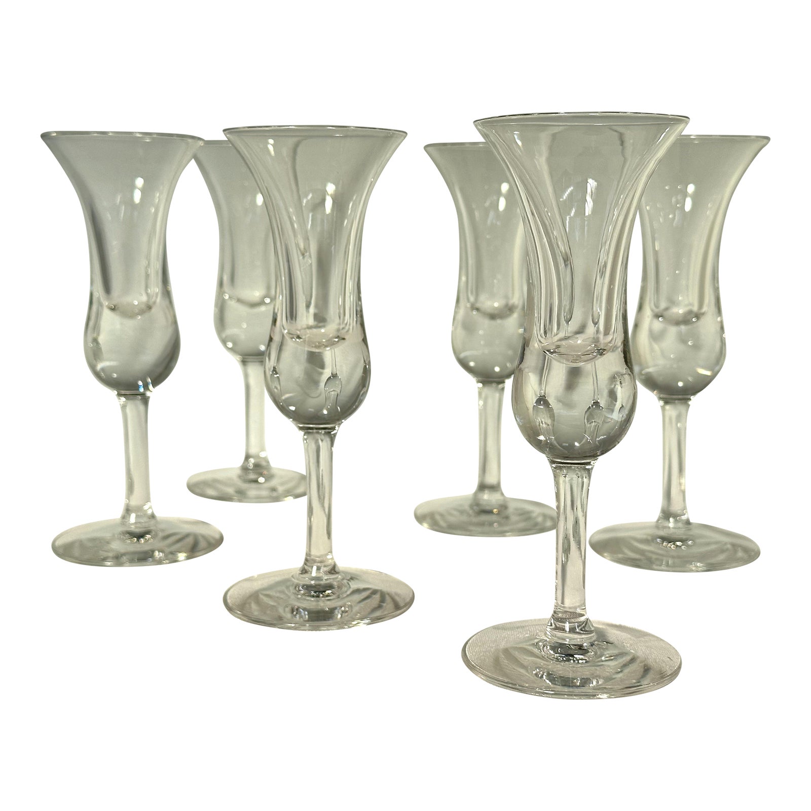 1950s MidCentury Holmegaard Danish Tulip Shaped Blown Glass Aperitifs Cordial Glasses Set of 6