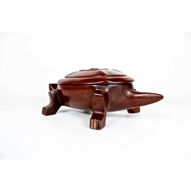 Wood 1950's Haitian Hand Carved Mahogany Turtle Trinket Box For Sale - Image 7 of 10