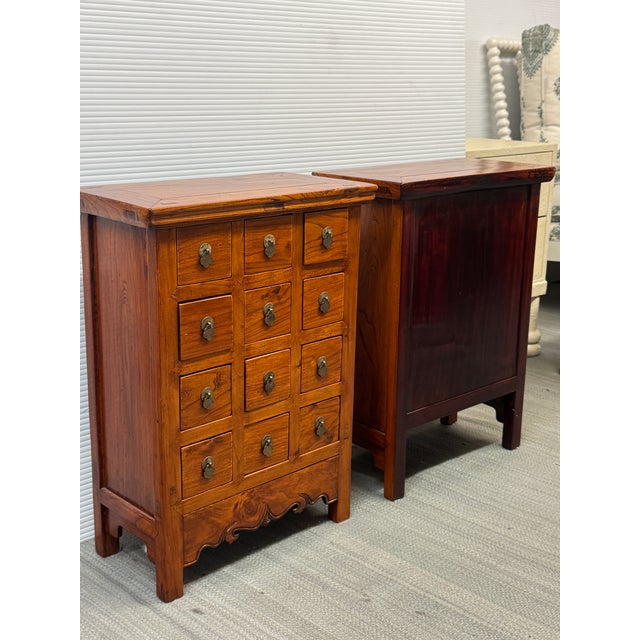 Chinese Vintage Wood Apothecary Nightstands, Pair For Sale - Image 4 of 6