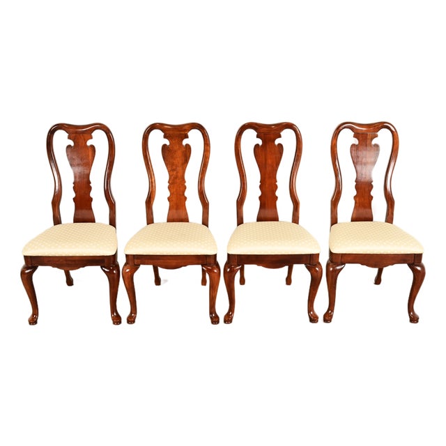 Thomasville Queen Anne Carved Solid Mahogany Dining Chairs | Set of Four For Sale