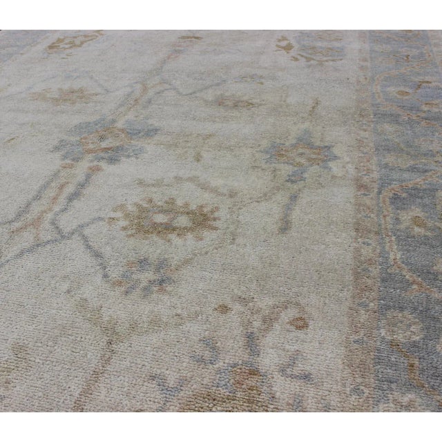 2000 - 2009 Muted Oushak Rug in Blue, Light Brown, and White For Sale - Image 5 of 8