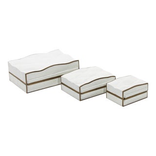 Set of 3 Quilted Boxes in White Shagreen With Bronze Patina Brass by Kifu Paris For Sale