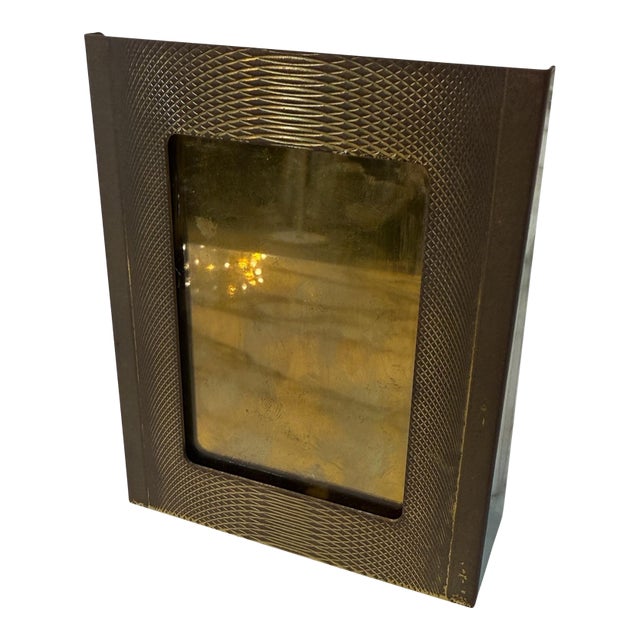 Vintage Italian Brass Photo Frame With Guilloché Pattern, Mid-Century Modern For Sale