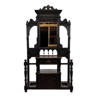 Antique English Victorian Green Man Hall Stand in Carved Oak, 1800s For Sale