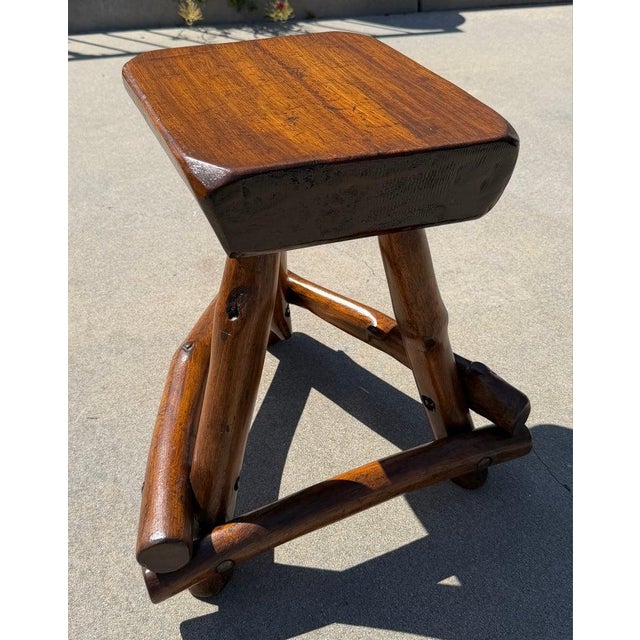 Rustic Mid 20th Century Old Hickory Plank Hand Made Stool For Sale - Image 3 of 7