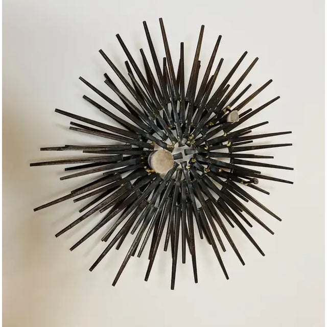 Mid-Century Modern Mid 20th Century Diminutive Gilt Iron Two-Tier Sunburst Wall Sculpture by William Bowie For Sale - Image 3 of 13