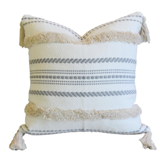 Nautical Nautical Beach Pool Tasseled Feather/Down Pillow 18”square For Sale - Image 3 of 5
